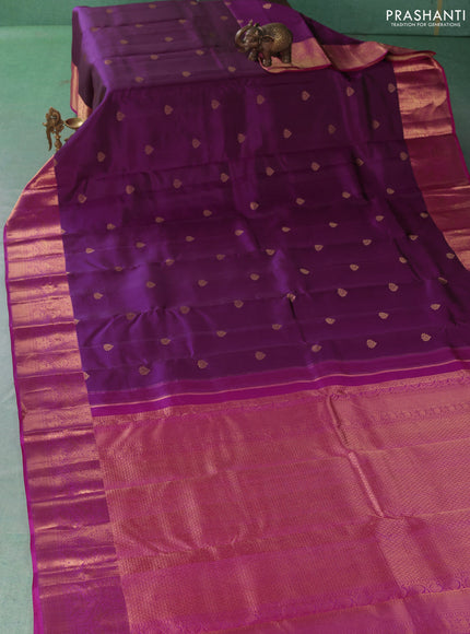 Pure kanchipuram silk saree magenta pink and pink with zari woven buttas and zari woven korvai border