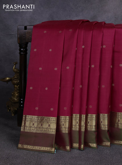 Pure kanchipuram silk saree maroon with allover zari woven buttas and ganga jamuna border