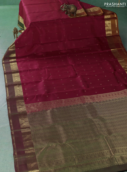 Pure kanchipuram silk saree maroon with allover zari woven buttas and ganga jamuna border