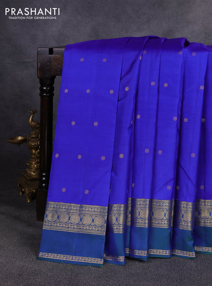 Pure kanchipuram silk saree royal blue with allover zari woven buttas and ganga jamuna border