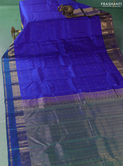 Pure kanchipuram silk saree royal blue with allover zari woven buttas and ganga jamuna border