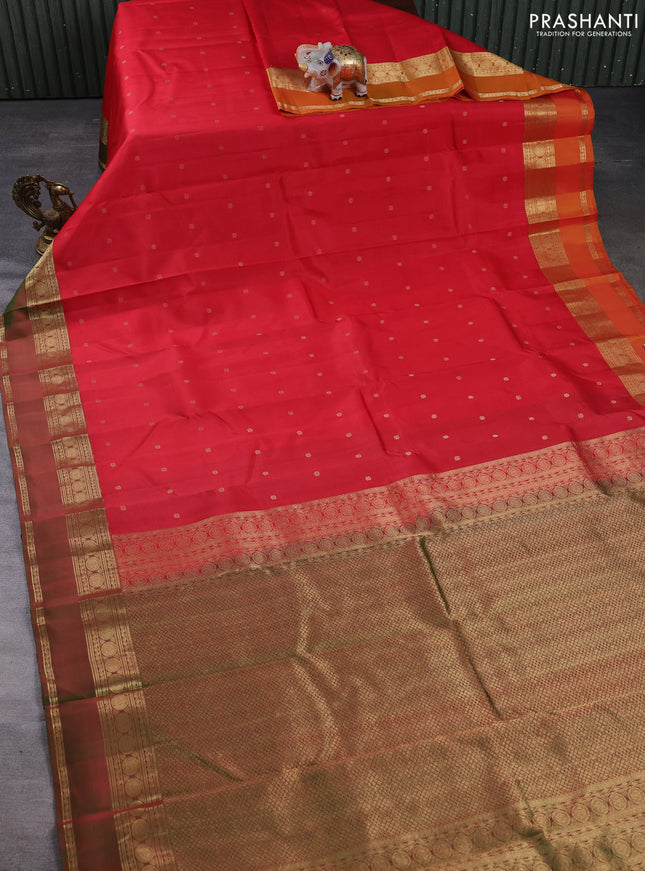 Pure kanchipuram silk saree red with allover zari woven buttas and ganga jamuna border