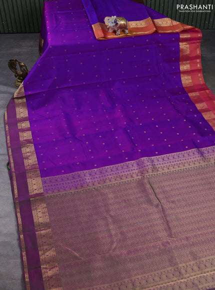 Pure kanchipuram silk saree purple with allover zari woven buttas and ganga jamuna border
