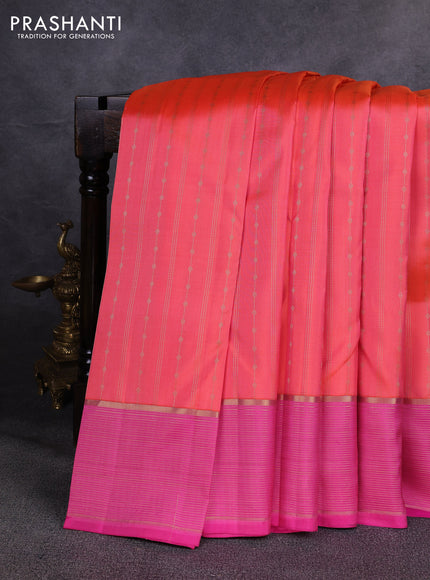 Pure kanchipuram silk saree peach orange and pink with allover zari weaves & buttas and zari woven border