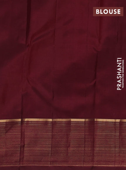 Pure kanchipuram silk saree dark mustard and maroon with allover zari weaves & buttas and zari woven border