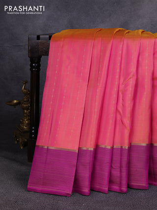 Pure kanchipuram silk saree dual shade of pink and magenta pink with allover zari weaves & buttas and zari woven border