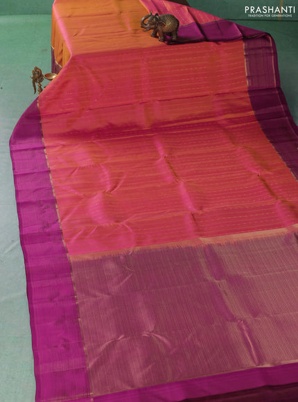 Pure kanchipuram silk saree dual shade of pink and magenta pink with allover zari weaves & buttas and zari woven border