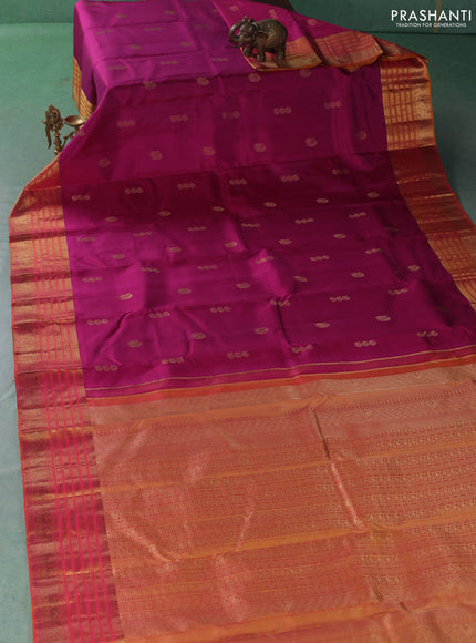Pure kanchipuram silk saree dark pink and mustard yellow with annam zari woven buttas and zari woven border