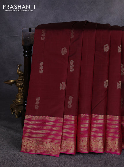 Pure kanchipuram silk saree deep maroon and magenta pink with annam zari woven buttas and zari woven border