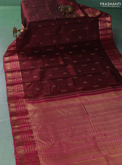 Pure kanchipuram silk saree deep maroon and magenta pink with annam zari woven buttas and zari woven border
