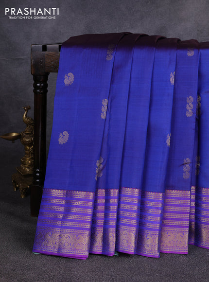 Pure kanchipuram silk saree dual shade of blue and purple with annam zari woven buttas and zari woven border