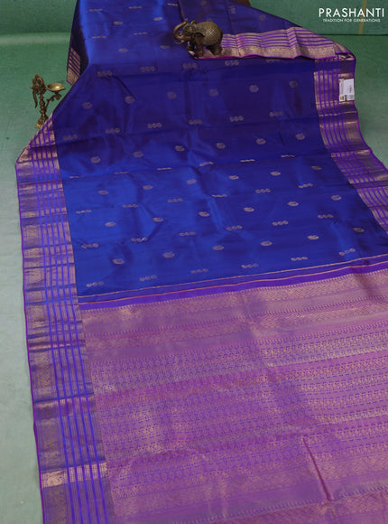 Pure kanchipuram silk saree dual shade of blue and purple with annam zari woven buttas and zari woven border