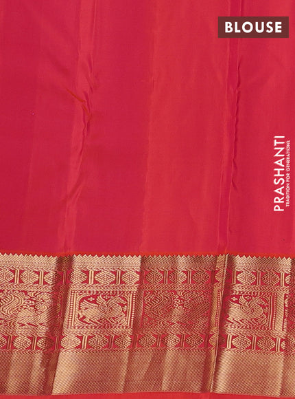 Pure kanchipuram silk saree teal green and orange with zari woven buttas and long zari woven korvai border