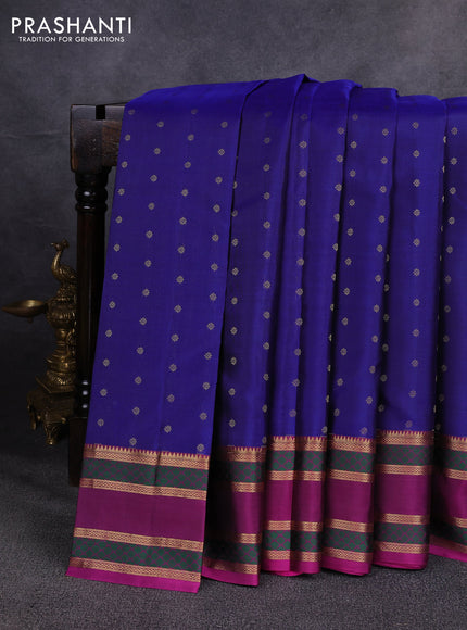 Pure kanchipuram silk saree blue and magenta pink with allover zari woven 1000 buttas and rettapet thread & zari woven border