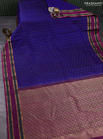 Pure kanchipuram silk saree blue and magenta pink with allover zari woven 1000 buttas and rettapet thread & zari woven border