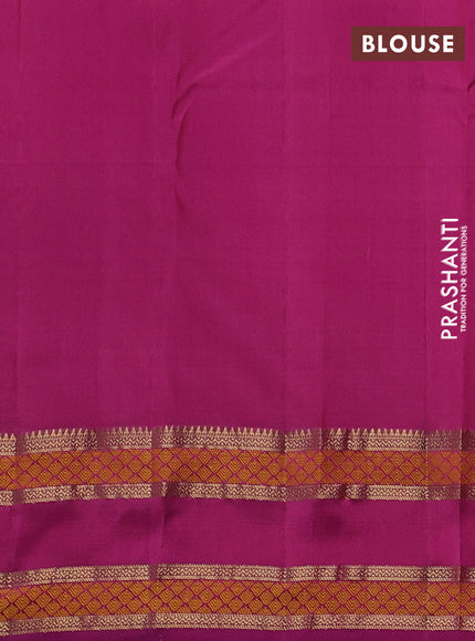 Pure kanchipuram silk saree peach orange and magenta pink with allover zari woven 1000 buttas and rettapet thread & zari woven border