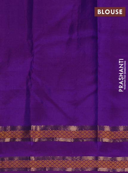 Pure kanchipuram silk saree dual shade of bluish green and purple with allover zari woven 1000 buttas and rettapet thread & zari woven border