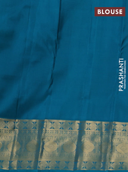 Pure kanchipuram silk saree lime green and teal green with allover zari woven 1000 buttas and zari woven korvai border