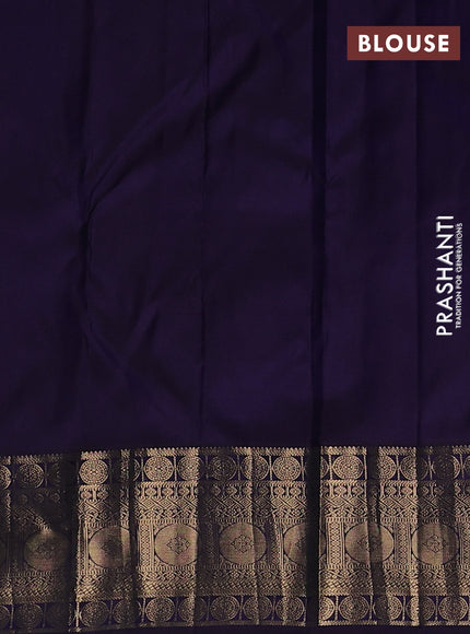 Pure kanchipuram silk saree mango yellow and navy blue with allover zari woven 1000 buttas and zari woven border
