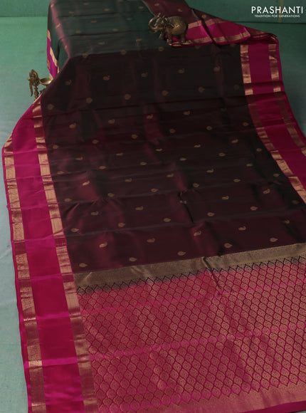 Pure kanchipuram silk saree dual shade of green and pink with zari woven buttas and rettapet zari woven border