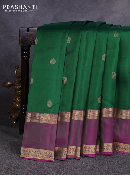Pure kanchipuram silk saree green and purple with allover zari woven buttas and rettapet zari woven border