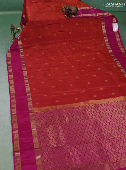Pure kanchipuram silk saree rust shade and magenta pink with zari woven buttas and rettapet zari woven border