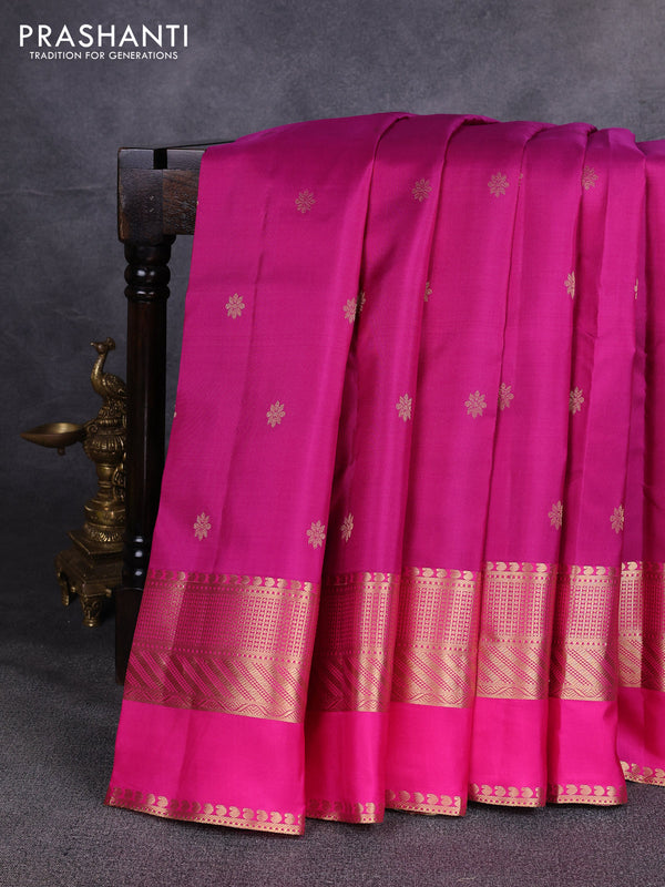 Pure kanchipuram silk saree dark pink and pink with zari woven buttas and long zari woven border