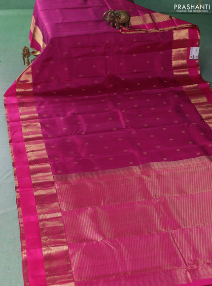Pure kanchipuram silk saree dark pink and pink with zari woven buttas and long zari woven border