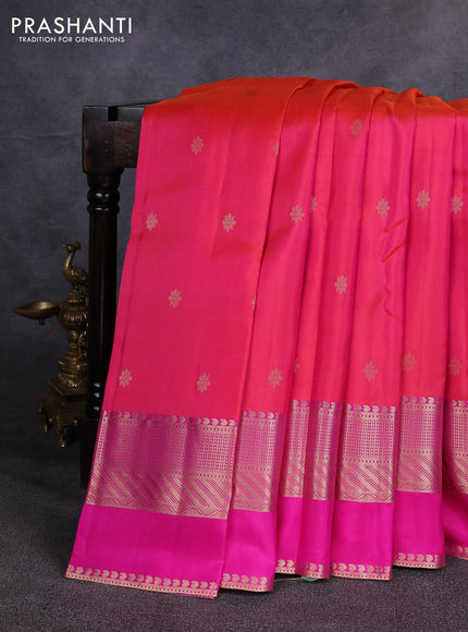 Pure kanchipuram silk saree dual shade of pinkish orange and pink with zari woven buttas and long zari woven border