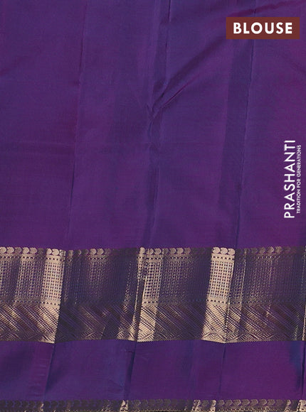 Pure kanchipuram silk saree teal green and purple with zari woven buttas and long zari woven border