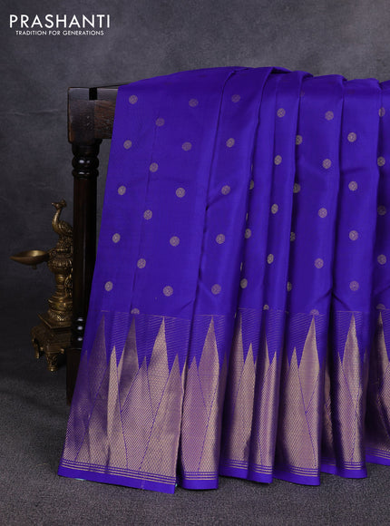Pure kanchipuram silk saree royal blue with allover zari woven buttas and temple design zari woven border