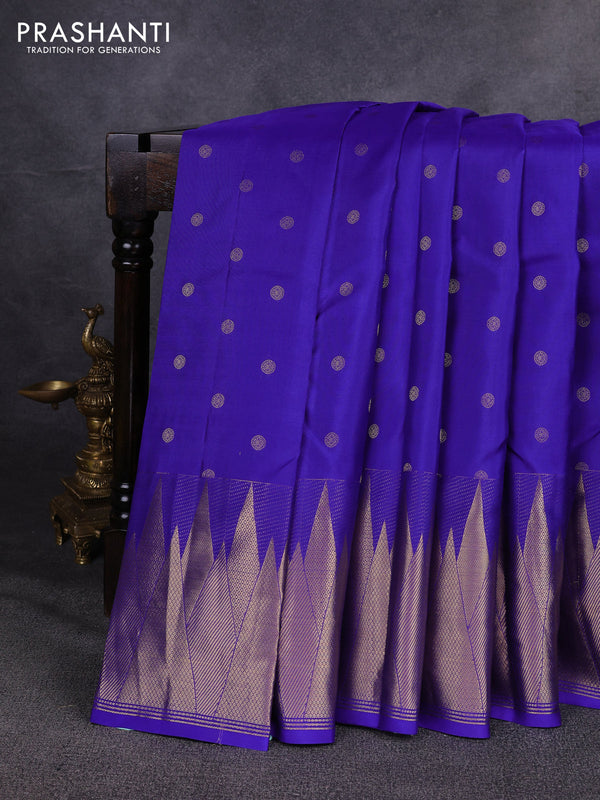 Pure kanchipuram silk saree royal blue with allover zari woven buttas and temple design zari woven border
