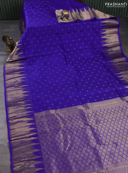 Pure kanchipuram silk saree royal blue with allover zari woven buttas and temple design zari woven border
