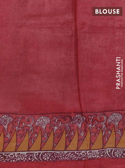 Pure tussar silk saree cream and red with floral butta block prints and long blocked printed border