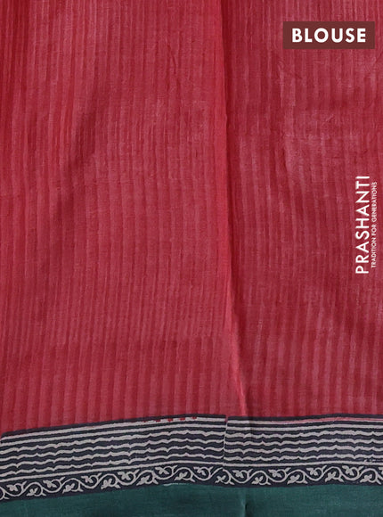 Pure tussar silk saree red and brown green with kalamkari butta block prints and blocked printed border
