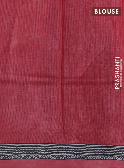 Pure tussar silk saree elephant grey and sandal red with kalamkari butta block prints and blocked printed border