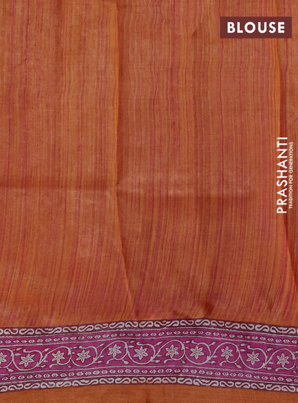 Pure tussar silk saree cream and pink rust shade with floral butta block prints and blocked printed border