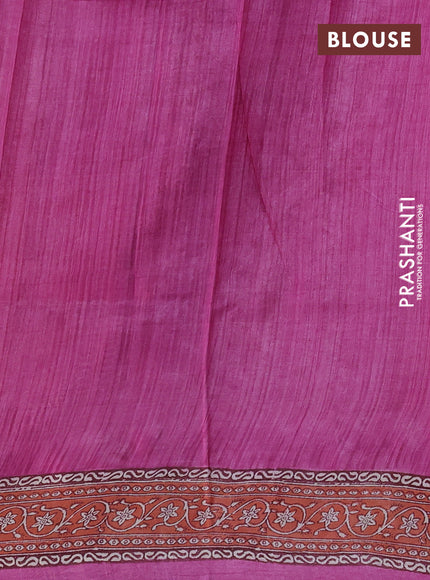 Pure tussar silk saree cream and pink orange with floral butta block prints and blocked printed border