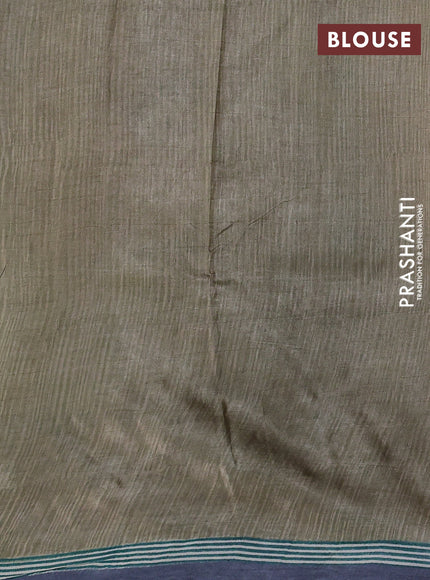 Pure tussar silk saree elaichi green and teal green grey with floral butta block prints and long blocked printed border