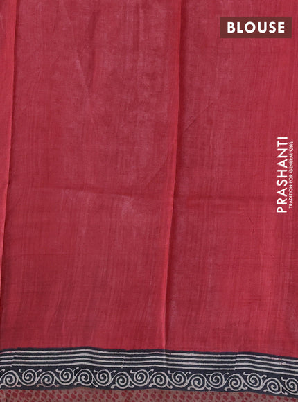 Pure tussar silk saree red and pastel brown with allover prints and blocked printed border