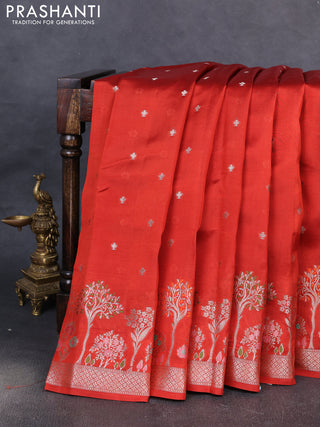 Banarasi poona silk saree rust shade with silver zari woven buttas and rich zari woven border