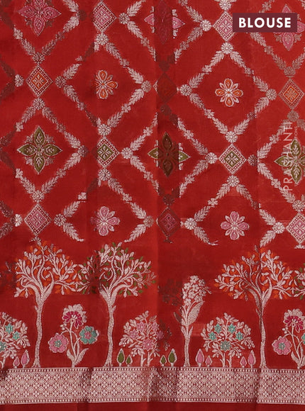 Banarasi poona silk saree rust shade with silver zari woven buttas and rich zari woven border