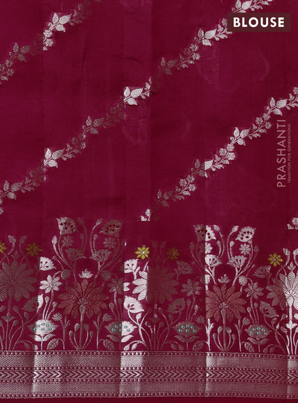 Banarasi poona silk saree pink with silver zari woven buttas and rich zari woven border
