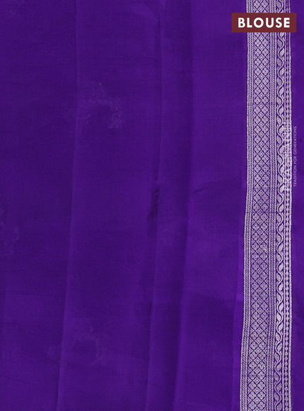 Banarasi poona silk saree violet with silver zari woven buttas and silver zari woven border