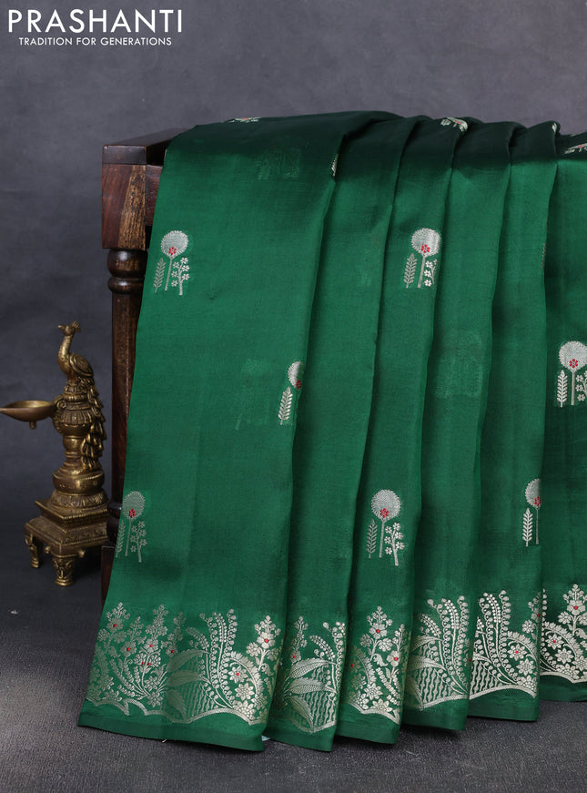 Banarasi poona silk saree green with zari woven buttas and zari woven border