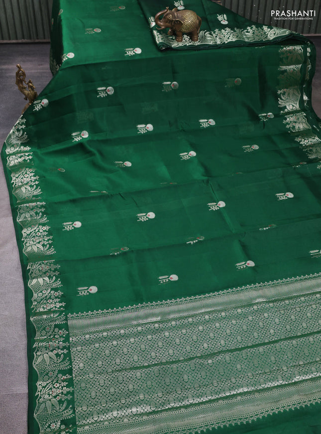 Banarasi poona silk saree green with zari woven buttas and zari woven border