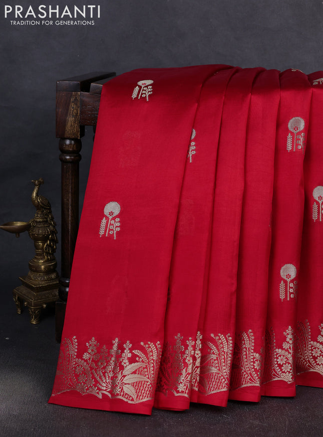 Banarasi poona silk saree red with zari woven buttas and zari woven border