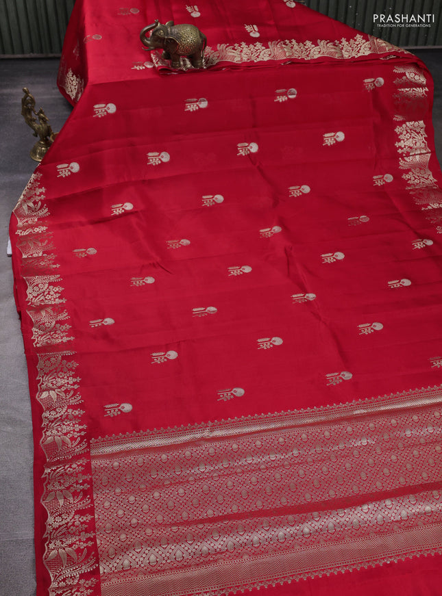 Banarasi poona silk saree red with zari woven buttas and zari woven border
