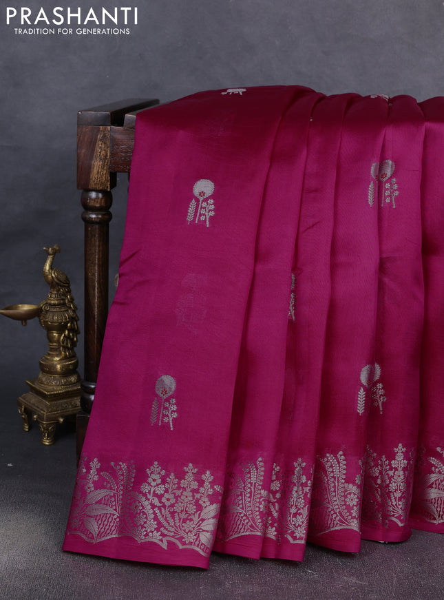 Banarasi poona silk saree pink with silver zari woven buttas and rich zari woven border