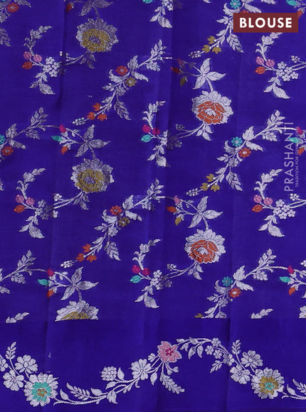 Banarasi poona silk saree blue with silver zari woven buttas and rich silver zari woven border